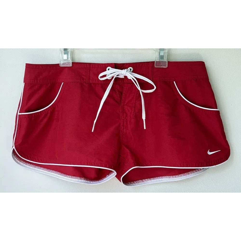 Nike Swim Women's Guard Shorts Small Red Lifeguard Retro Drawstring Summer